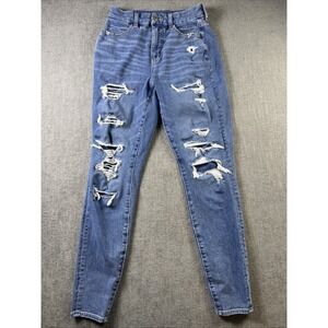 American Eagle The Dream Jeans Size 4 Distressed Skinny Boho Retro City Blue
